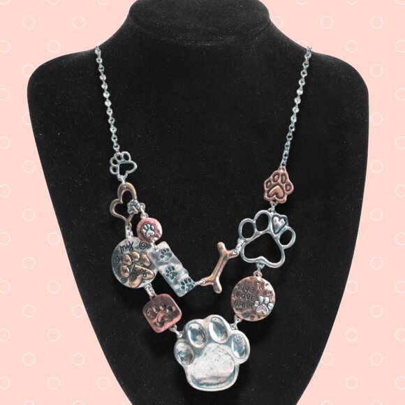 Kikiboheme Jewelry - LIVE LOVE BARK Inscription Pet Theme Silver Gold Dog Necklace with Earrings NEW
